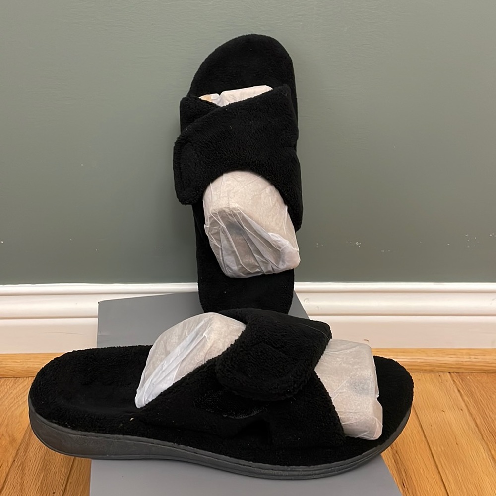 Vionic, black terry house shoes, size 10 M